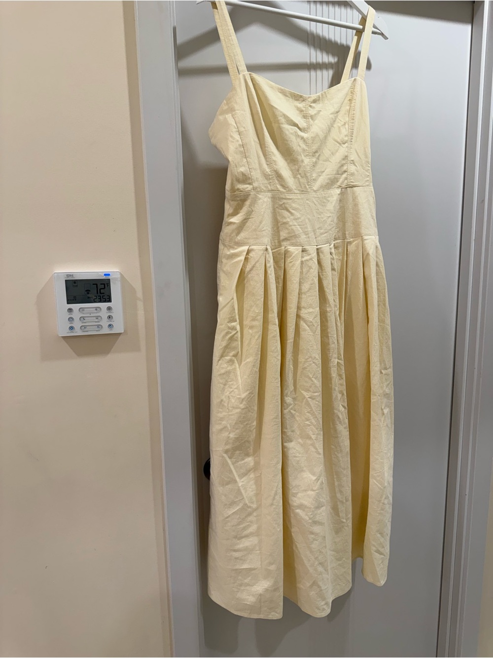 J. Crew Pale Yellow Midi Sundress with Pleated Skirt